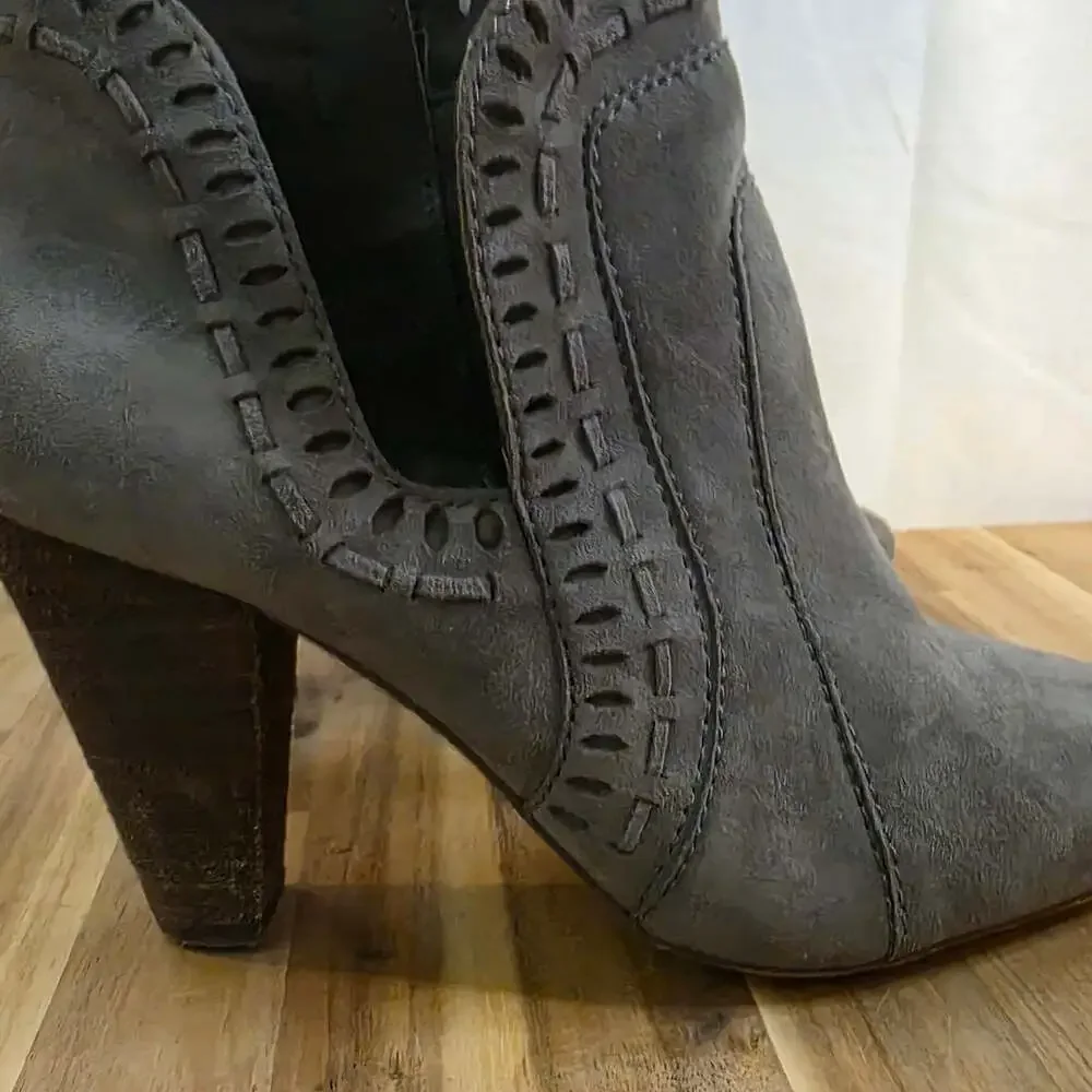 Vince Camuto Reeista Gray Suede Almond Toe Ankle Booties